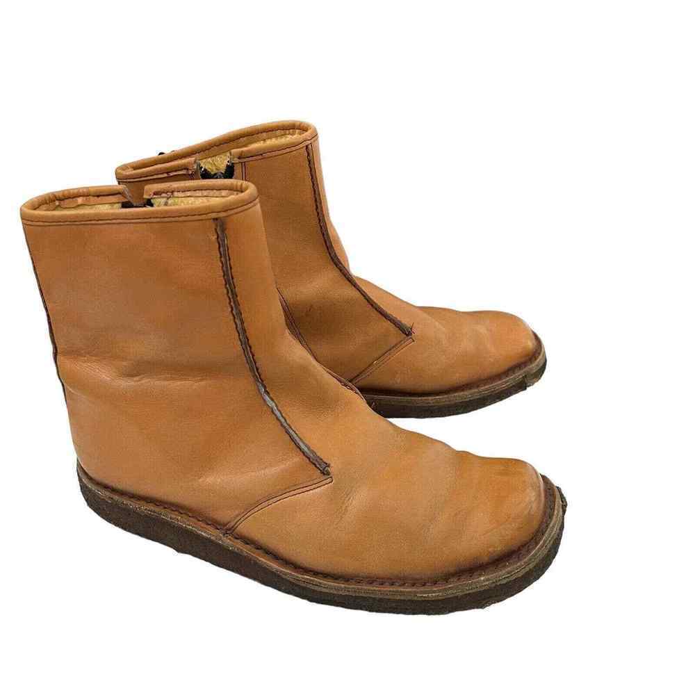 Vintage Made in Spain Mens Cognac Boots Leather Mid Calf Rubber Platform Sz 10D